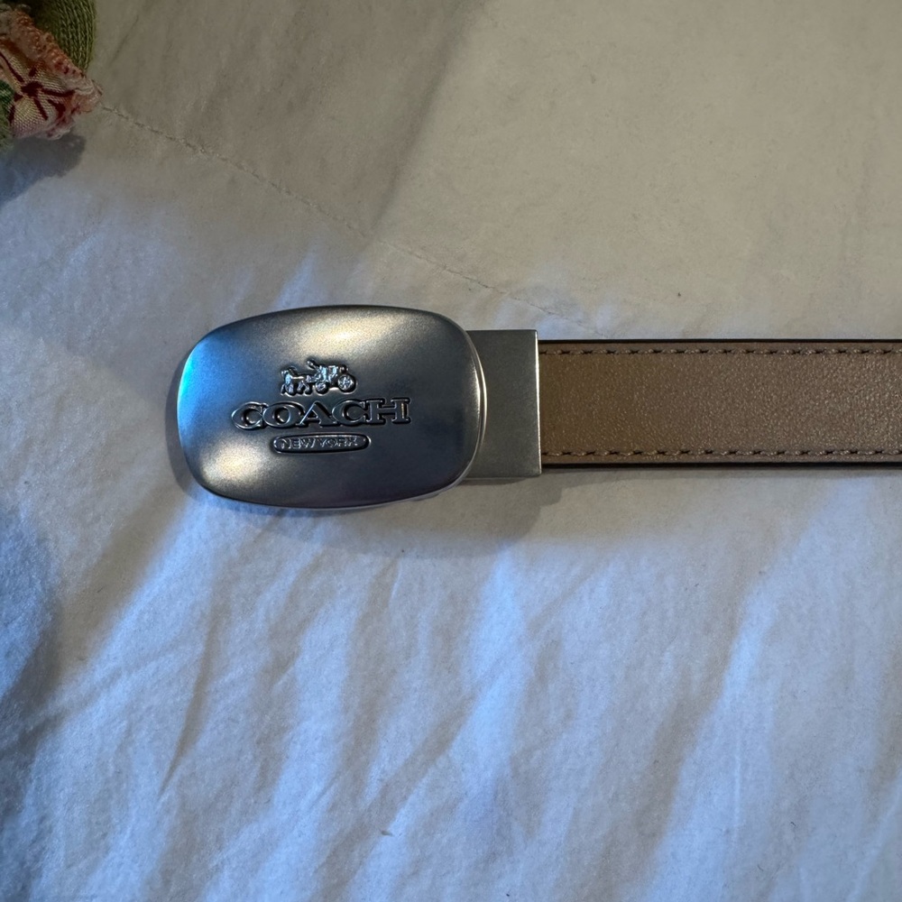 Coach Tan and Silver Belt with Engraved Buckle